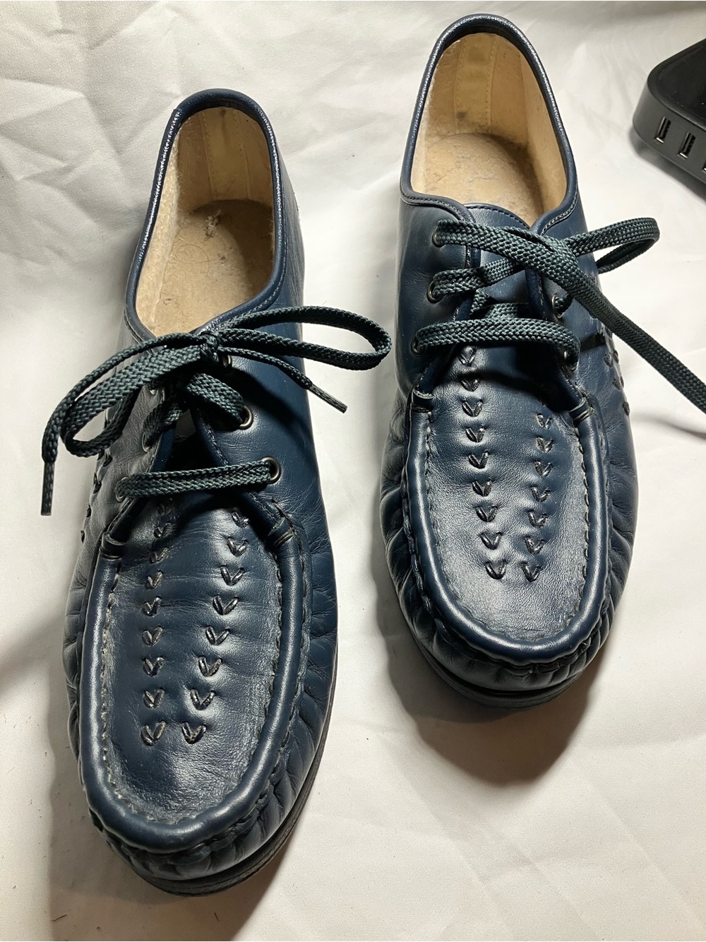 Vintage SAS "Siesta" Navy Leather Lace-Up Loafers